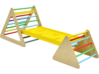 Costway 3-in-1 Wooden Triangle Climber Ramp Slide Set 34658172 New