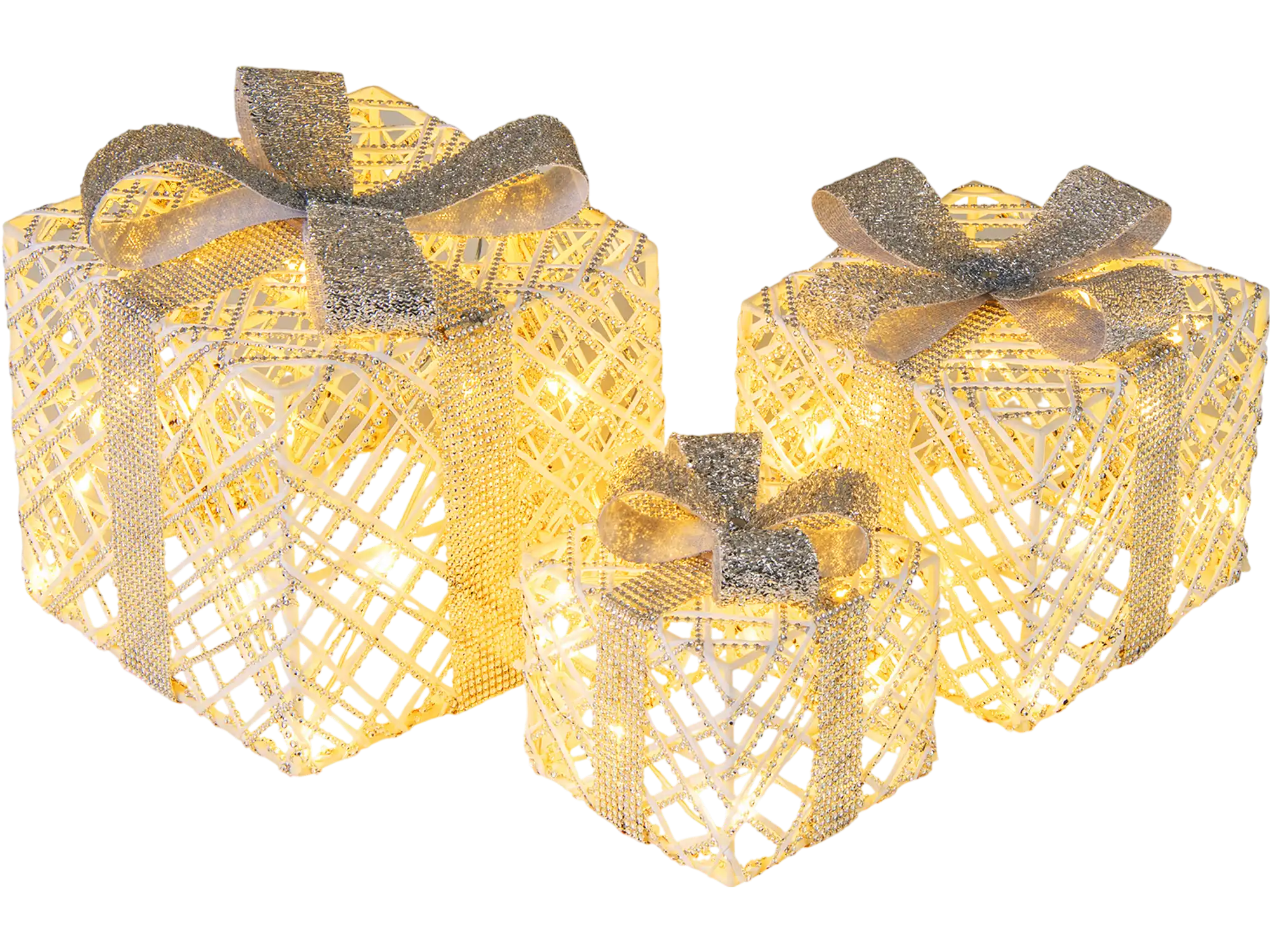 Costway 3 Pack Christmas Lighted Gift Box Set 50 LED Lights Detachable Bows 97254861 New
