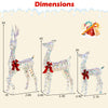 Three-piece lighted Christmas reindeer family set with bows, featuring 5 ft buck, 4 ft doe, and 3 ft fawn for festive.