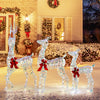 Lighted Christmas reindeer family with 230 LED lights, featuring a 5 ft buck, 4 ft doe, and 3 ft fawn for festive.