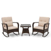 Costway Outdoor Rocking Chair Set Rattan with Tempered Glass Coffee Table 3 Pieces New
