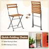 Folding chair with acacia wood seat and back, featuring a stable metal frame for outdoor dining and easy storage.