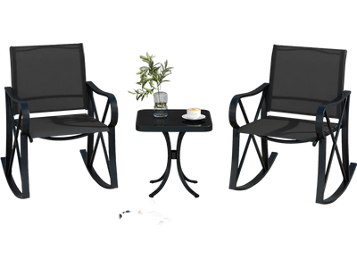 Costway 3-Piece Patio Rocking Bistro Set Black 913846752 New