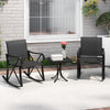 Black 3-piece patio rocking set featuring two chairs and a side table, perfect for backyard relaxation.