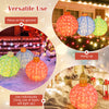 Colorful pre-lit Christmas balls in red, green, and blue with snowflake patterns, ideal for festive indoor and outdoor.
