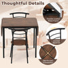 Drop leaf dining table with two ergonomic chairs, featuring a wood-like finish and metal frame for small spaces.