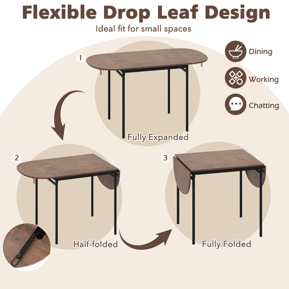 Drop leaf table with two ergonomic chairs in brown, ideal for small spaces, perfect for dining and working.