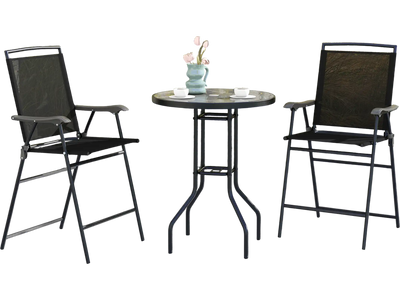 Costway 3-Piece Outdoor Bar Stool Set w/ DPC Tabletop Umbrella Hole Black 76523891 New