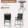 Three-piece outdoor bar stool set featuring a DPC tabletop and ergonomic chairs, ideal for poolside relaxation.