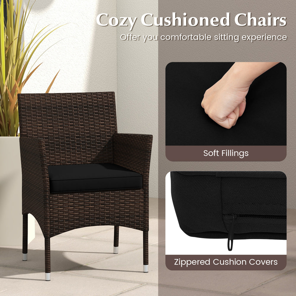 Cozy cushioned chair from the 3-piece outdoor conversation set, featuring a well-woven rattan surface for elegance and.