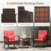 Costway Outdoor Rocking Chair Set Rattan with Tempered Glass Coffee Table 3 Pieces New