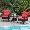 Costway Outdoor Rocking Chair Set Rattan with Tempered Glass Coffee Table 3 Pieces New