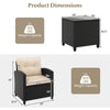 Dimensions of the 3 Pieces Patio Furniture Set with PE rattan, featuring a coffee table and cozy cushions for outdoor.