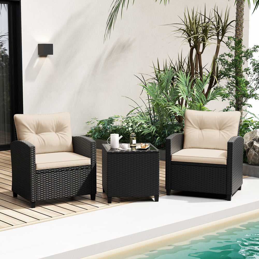 3 Pieces Patio Furniture Set with Tempered Glass Coffee Table-Off White - Gallery View 1 of 10