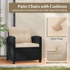 Patio chair with off-white cushion, made of durable PE rattan, ideal for outdoor relaxation and comfort.