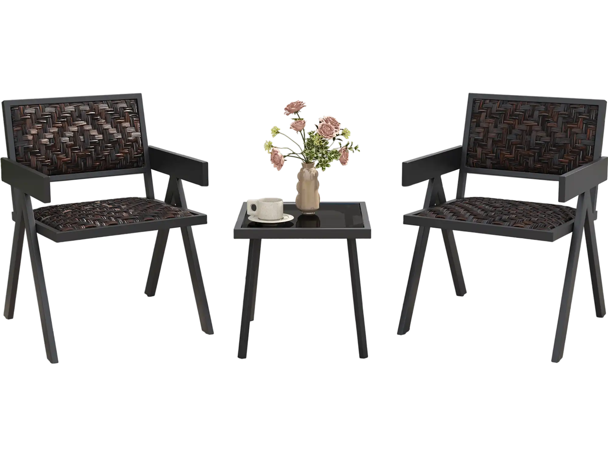 Costway 3-Pc Patio PE Wicker Bistro Set Black 548617329 New