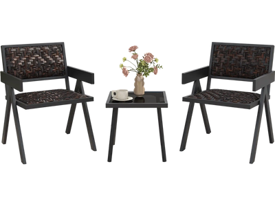 Costway 3-Pc Patio PE Wicker Bistro Set Black 548617329 New