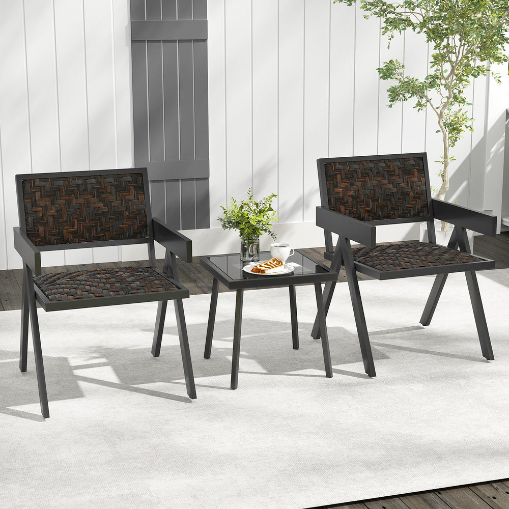 Side view of the black patio chairs with quick-drying foam, showcasing breathable PE wicker for outdoor comfort.