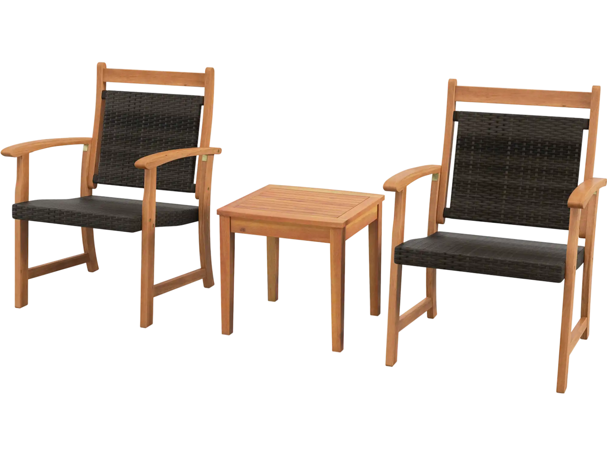 Costway 3-Pc Rattan Bistro Patio Set Acacia Wood Frame Garden 26735184 New