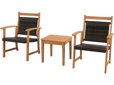 Costway 3-Pc Rattan Bistro Patio Set Acacia Wood Frame Garden 26735184 New