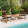 3-piece rattan bistro set with acacia wood frame, featuring 2 chairs and a side table, perfect for garden or poolside.