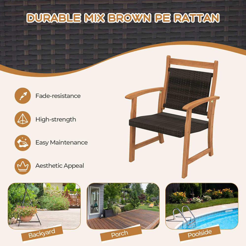 Single chair from the 3 Pieces Rattan Bistro Set, featuring durable PE wicker and acacia wood frame for outdoor use.
