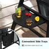 Convenient foldable side trays on the 3-seat patio swing chair in grey, perfect for drinks and snacks outdoors.