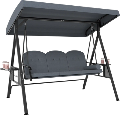 Costway 3-Seat Patio Swing Chair Porch Swing Adjustable Canopy Cushions Side Trays 237984651 New