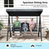 Spacious sitting area of the grey 3-seat patio swing chair, comfortably seating 3 people with a 1000 lbs weight.