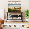 3-tier console table TV stand in rustic brown with mesh storage shelf, suitable for TVs up to 46", ideal for media.
