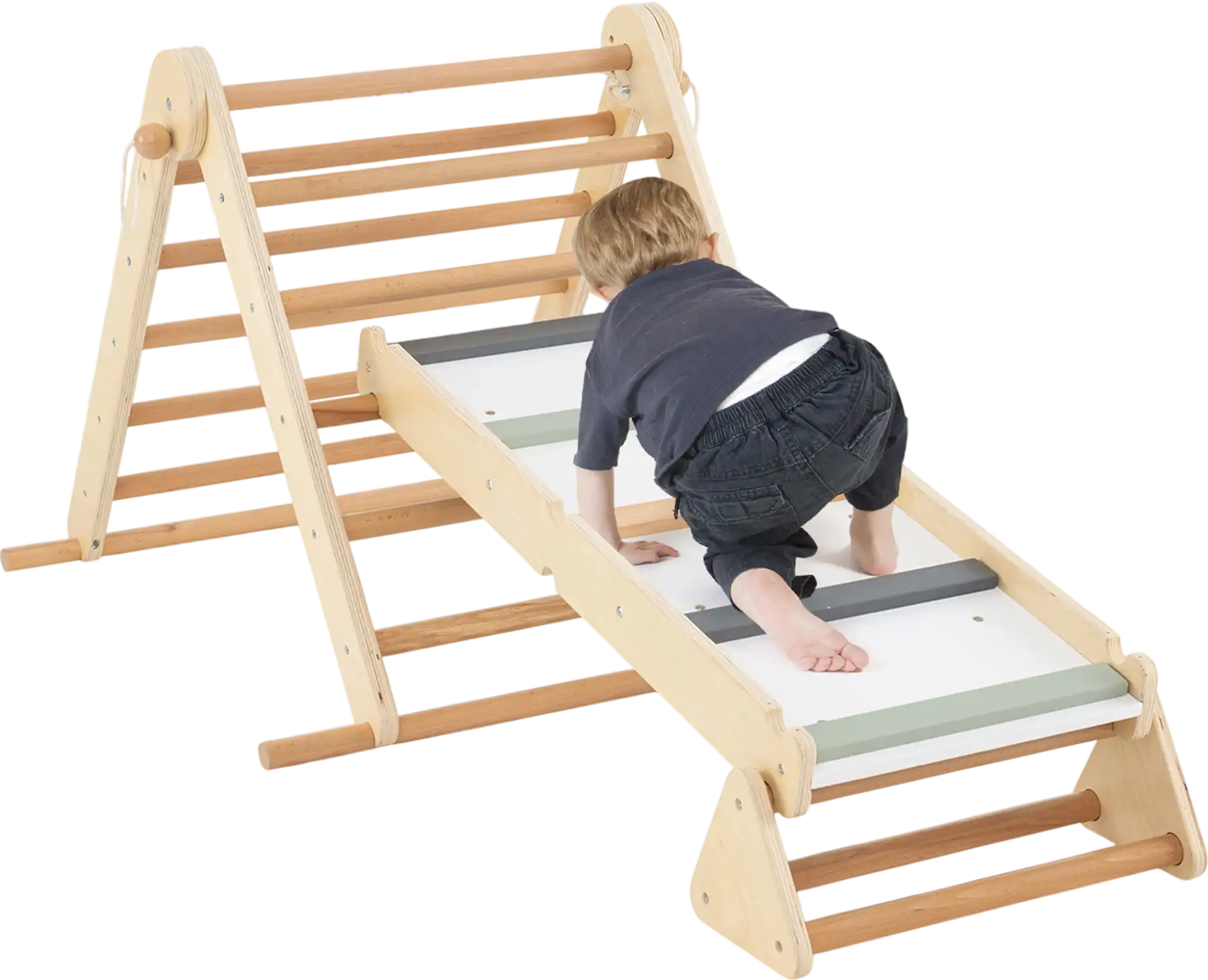 Costway 3-in-1 Pikler Triangle Climbing Set Foldable Kids Montessori Toy Ramp Natural 137548692 New