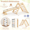 3-in-1 Pikler triangle climbing set with ramp, crafted from natural beech wood, designed for kids' play and safety.