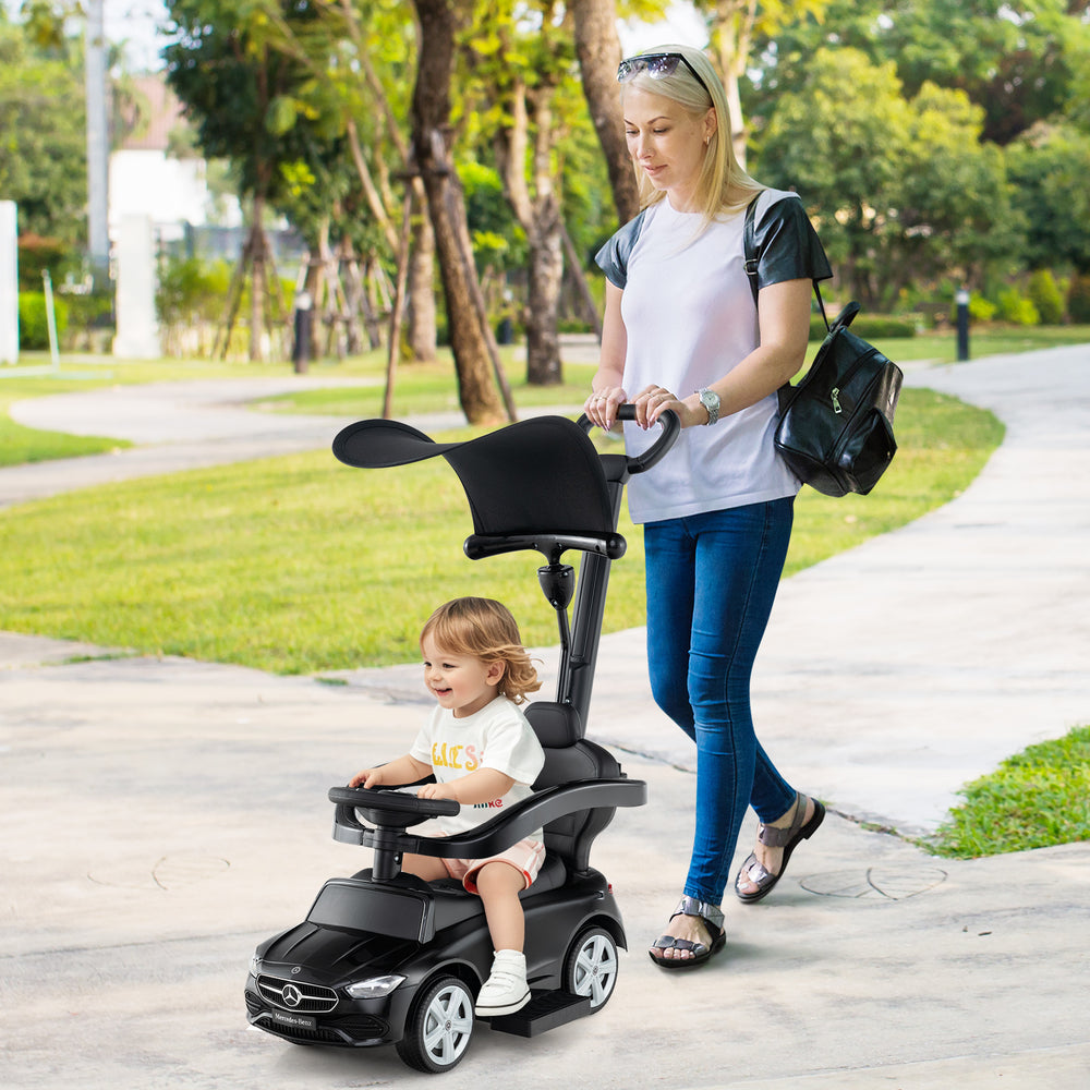 3-in-1 Ride on Push Car Mercedes-Benz Licensed Sliding Car with Canopy-Black - Gallery View 1 of 10