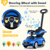 Blue Mercedes-Benz licensed ride-on push car featuring a steering wheel with sound, suitable for children aged 18-36.