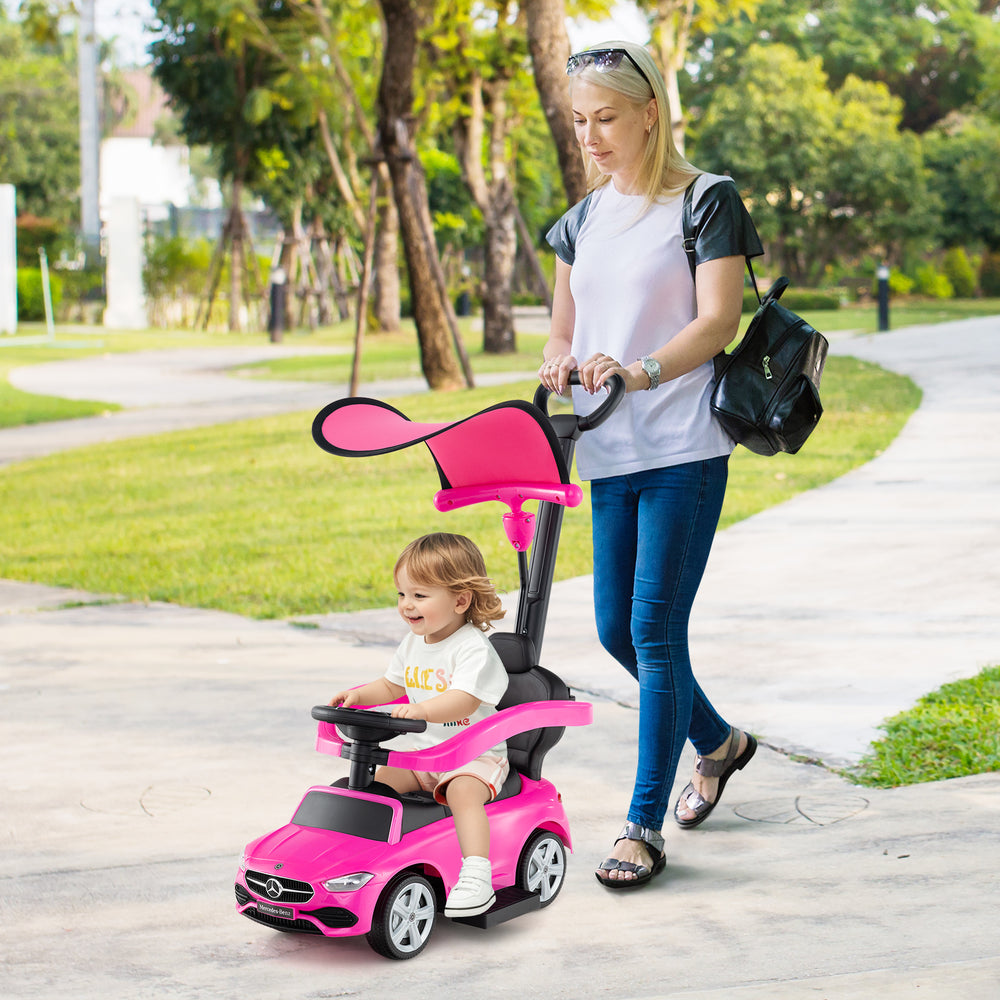 3-in-1 Ride on Push Car Mercedes-Benz Licensed Sliding Car with Canopy-Pink - Gallery View 1 of 10