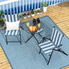 Three-piece outdoor folding chair set with breathable fabric, round table, and heavy-duty metal frame for patio.