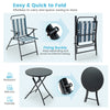 Portable folding chair set with breathable fabric and round table, ideal for backyard and poolside use.