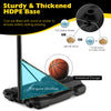 Adjustable basketball hoop base filled with sand or water for stability, featuring a triangular structure for safety.