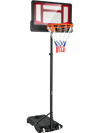 Portable basketball hoop with adjustable height from 4.3FT to 8.2FT, featuring wheels for easy mobility and a.