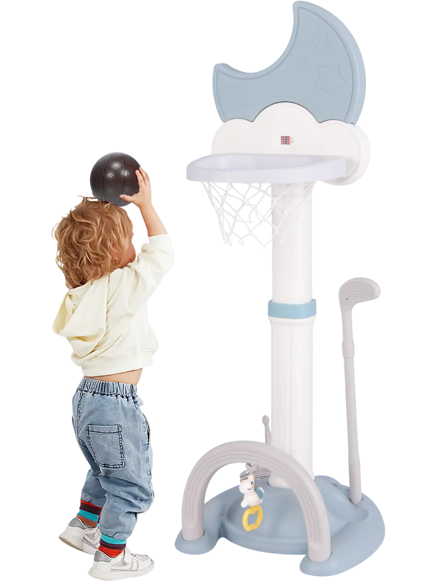 Costway 4-in-1 Kids Basketball Hoop Play Set Electronic Scoreboard Blue 81729436 New