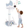 4-in-1 kids basketball hoop in blue with adjustable height, electronic scoreboard, and accessories for fun playtime.