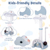 4-in-1 kids basketball hoop in blue with moon scoreboard, adjustable height, and durable net for indoor and outdoor.