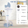 4-in-1 kids basketball hoop in blue with moon-shaped scoreboard and full accessories for indoor and outdoor play.