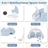 4-in-1 kids basketball hoop set in blue with adjustable height, featuring basketball, mini golf, ring toss, and.
