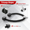 Tricep rope with heavy-duty nylon braided design and solid PVC ends, ideal for home gym workouts targeting muscle.