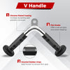 V handle with chrome plated coating and knurled rubber grips for secure hold, designed for cable machine workouts.