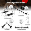 4-piece cable machine attachment set including V handle, double D handle, tricep rope, and rotating bar for home gym.