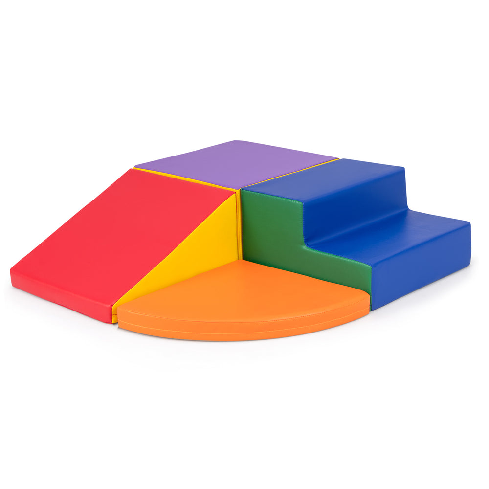 Colorful 4-piece foam block play set with slide, steps, and sector for infants, perfect for safe climbing and crawling.