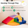 Side view of the 4-piece foam block play set for infants, showcasing vibrant colors and safe surfaces for climbing and.
