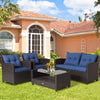 4 Pieces Patio Rattan Furniture Set with Tempered Glass Coffee Table-Navy - Gallery View 1 of 11